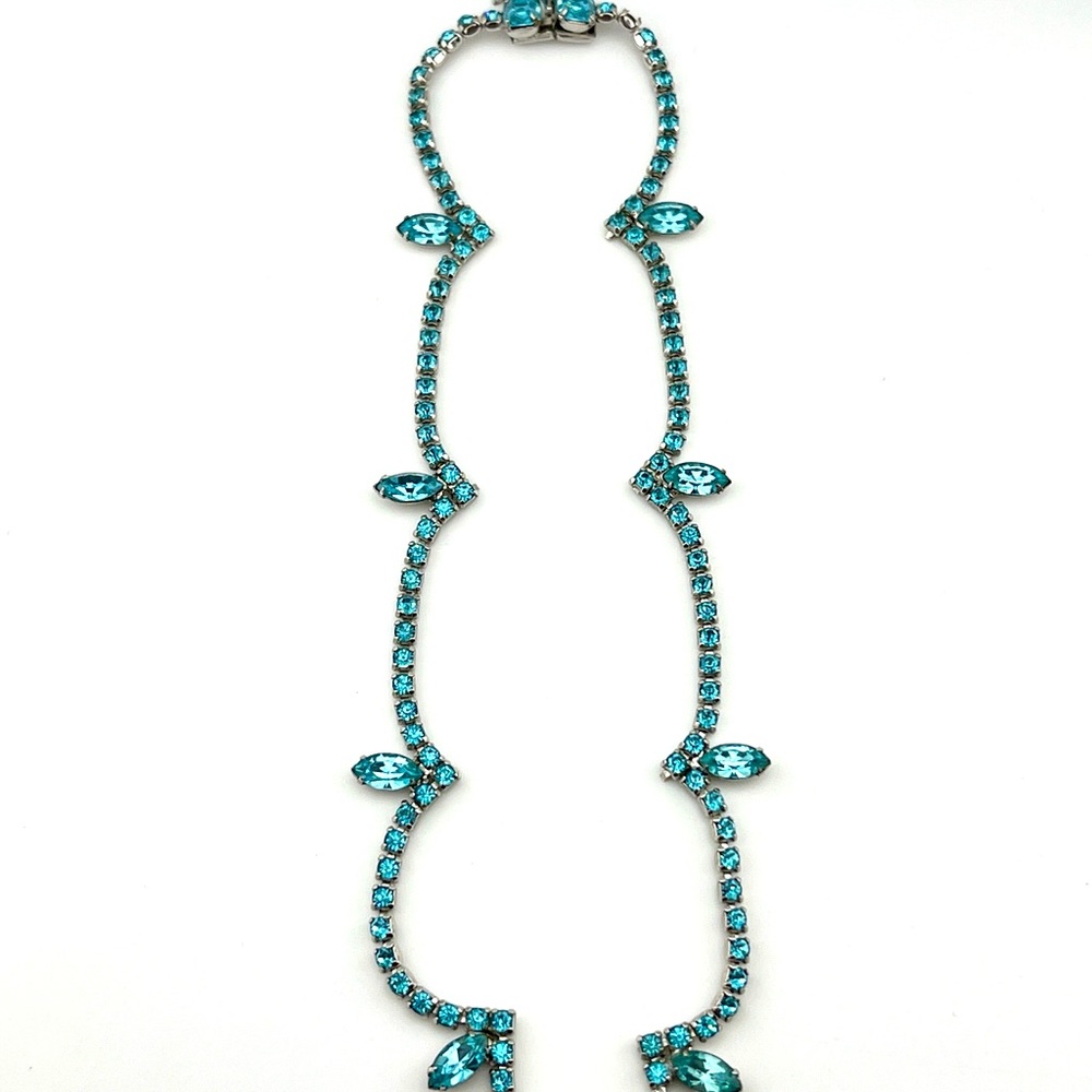 Vintage Blue Glass Rhinestone Choker Necklace - Picture 6 of 9